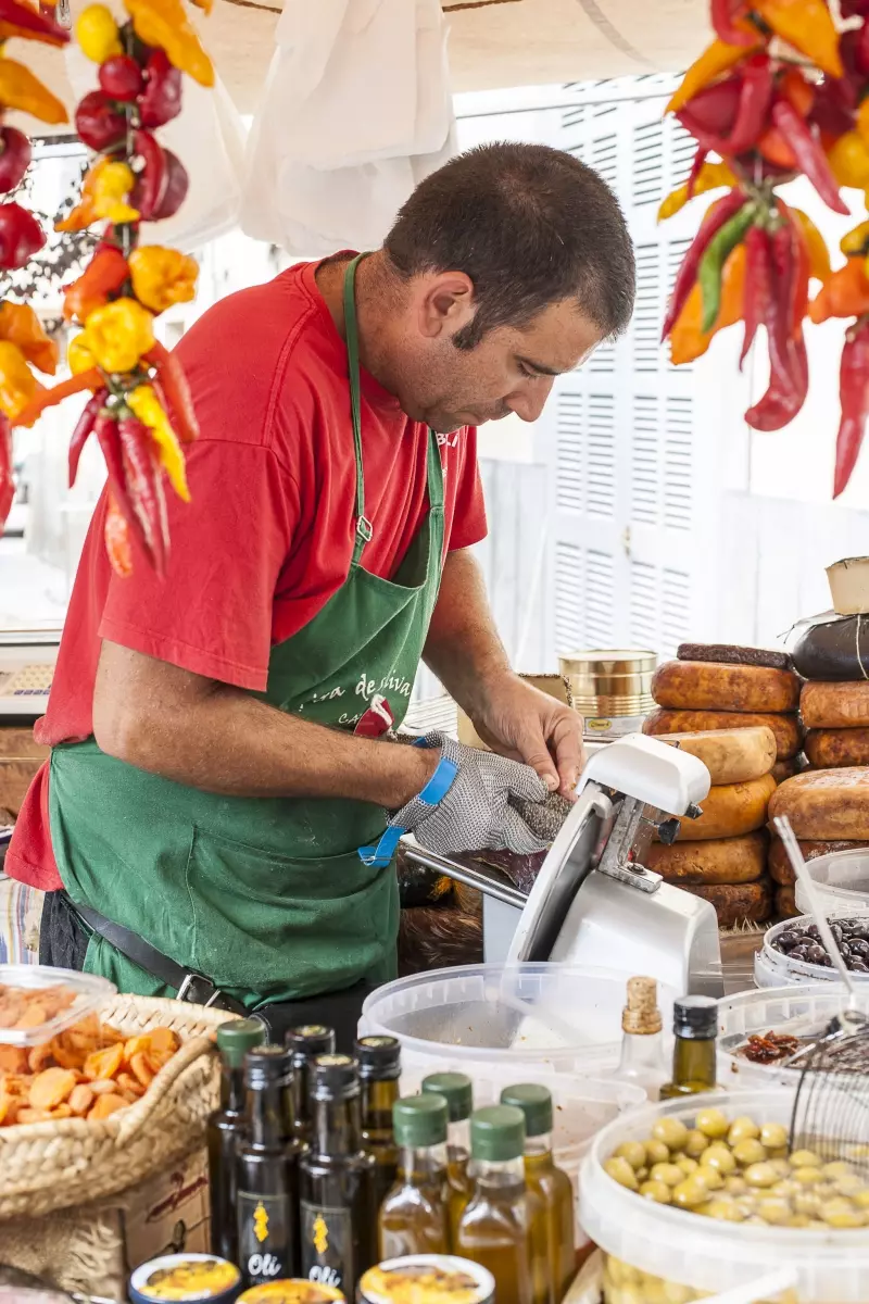 Cheese and regional products on the market stall