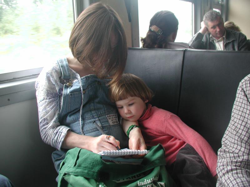 Mother and child during a train journey
