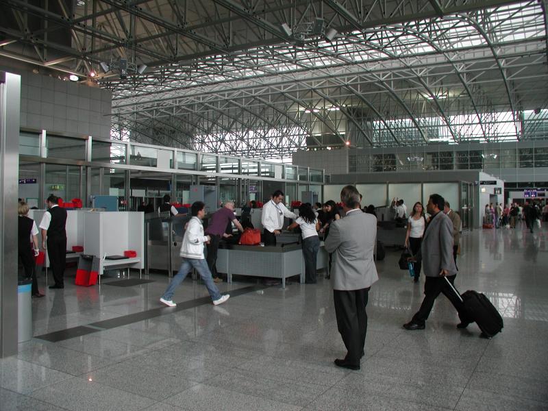 Travelers at the airport security checkpoint