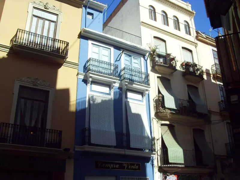 Colorful old town houses with balconies in Valencia
