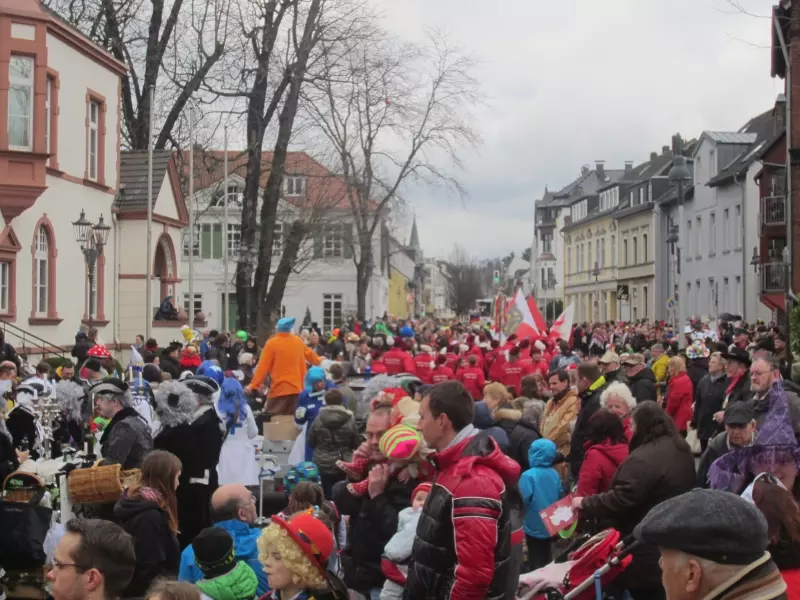 Carnival parade with disguised visitors