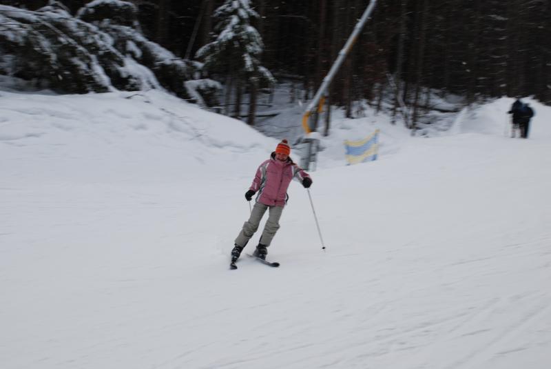 Skiers on a snowy ski slope