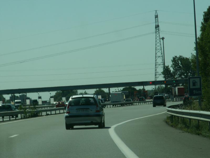 Vehicles at a toll station on the motorway