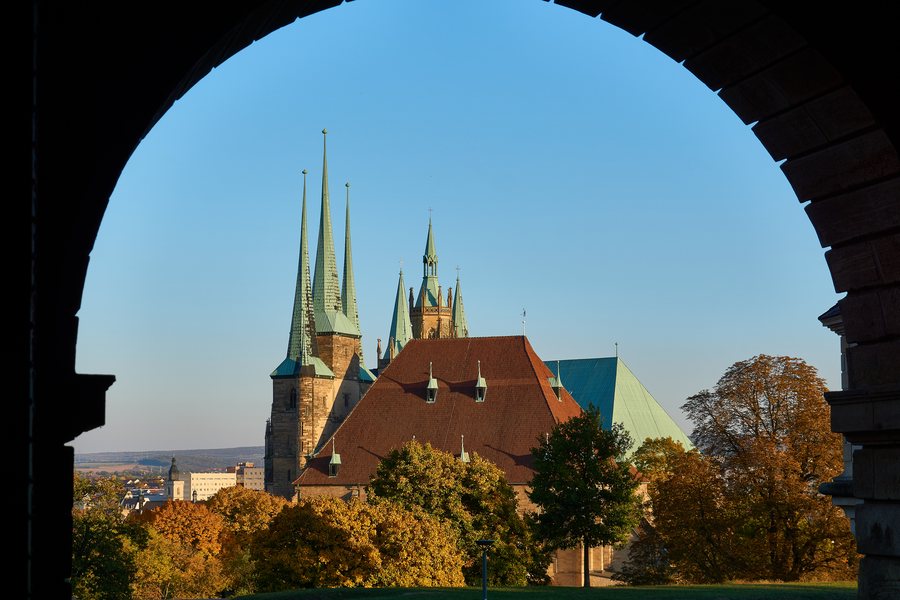 Cathedral and church in Erfurt - North facade of Erfurt cathedral and Severi church