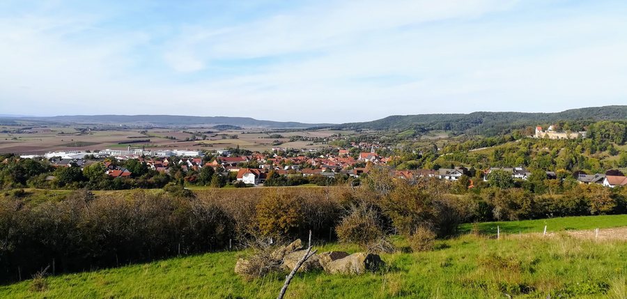 View from the mountain Wart to Königsberg in Bayern, Grabfeld, castle Königsberg 2
