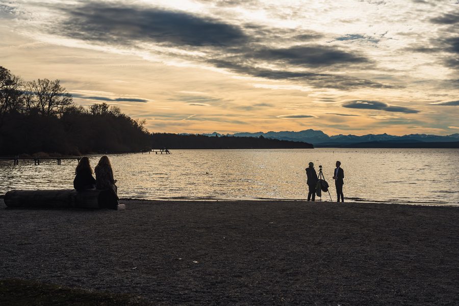 Shore of Lake Ammersee near Inning with the Alps in the background