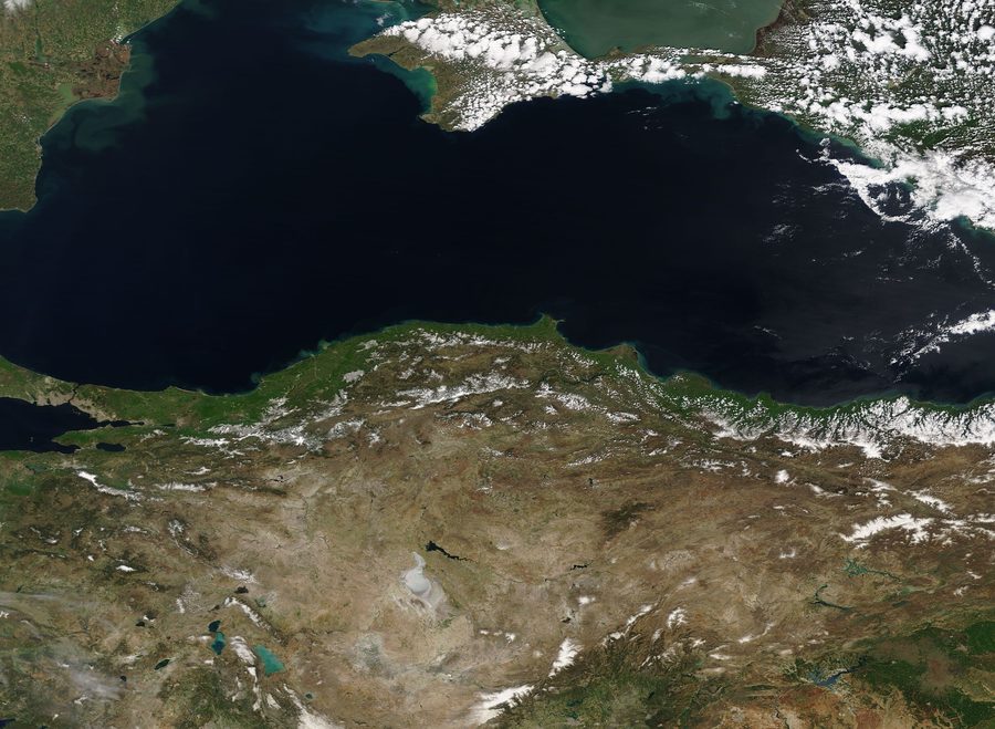Satellite image of Turkey and the Black Sea.