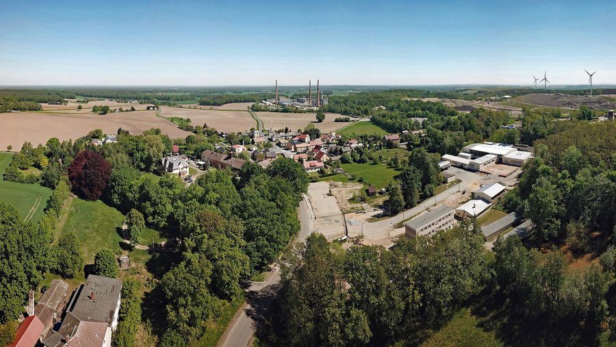 Aerial view of Puschwitz in Saxony, Germany