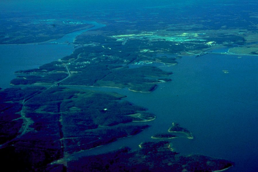 Aerial view of Kentucky Lake and Lake Barkley in Kentucky