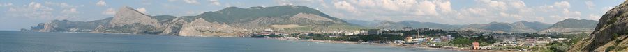 Panoramic view across Sudak Bay on Crimea’s east coast.