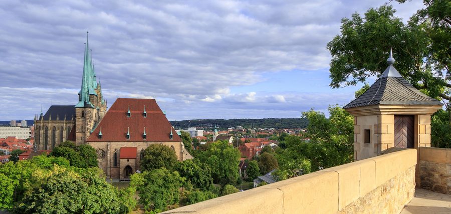 View from the Petersberg Citadel over Erfurt with St. Severus' Church and Erfurt Cathedral