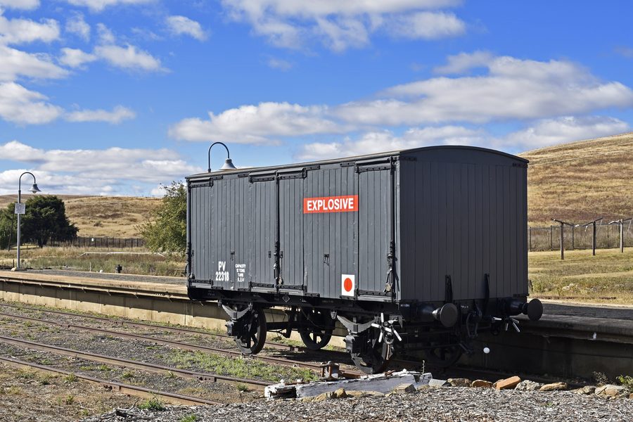Historic railway cars at Cooma station in New South Wales