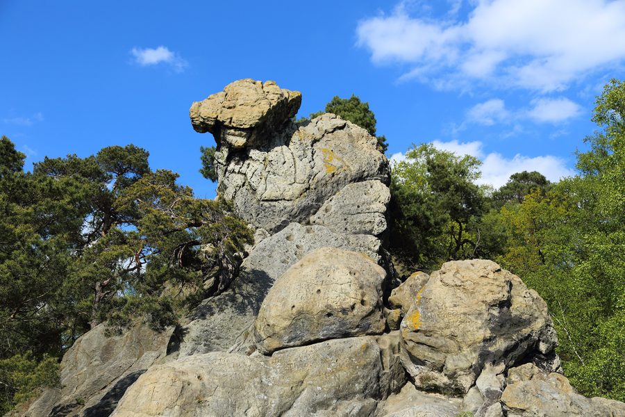 Sandstone formation Hockendes Weib at the Dörenther Klippen near Ibbenbüren