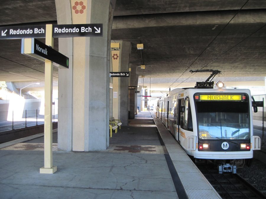 Train at the Metro Green Line station in Norwalk, California