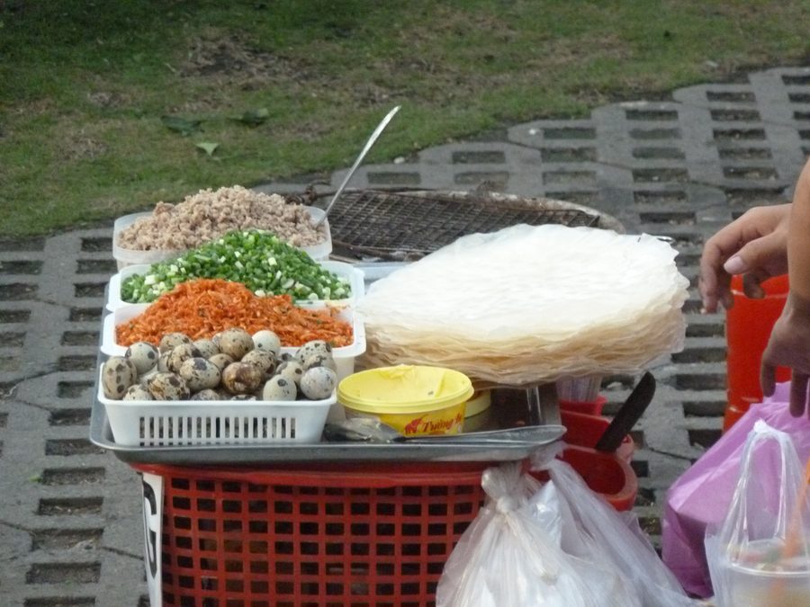 Stall with bánh tráng nướng, Vietnamese street food, in Ho Chi Minh City