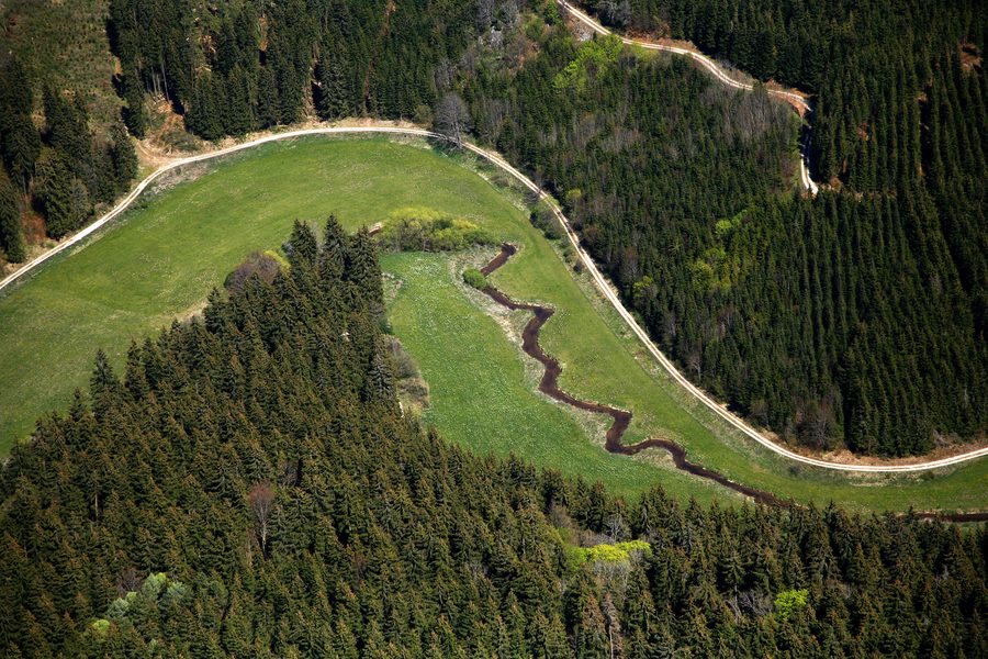 Meander of the Fehla with floodplain landscape on the Swabian Alb