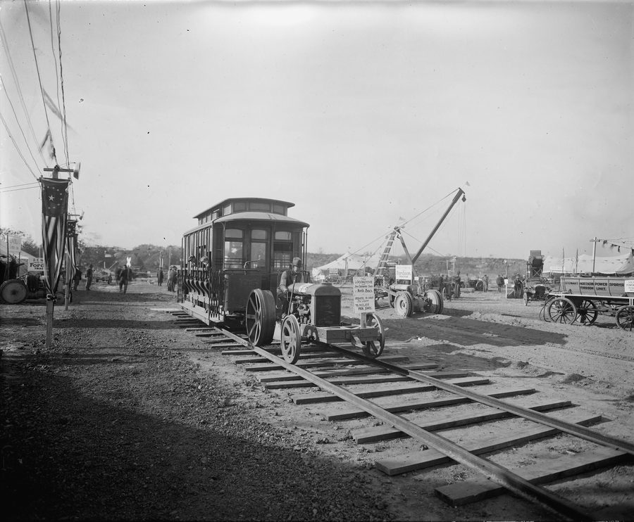 Historic locomotive and tractor on display associated with Chesapeake Beach railway history