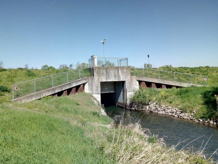 Rhine lowland canal at the outlet of the Söllingen-Greffern polder near Hügelsheim