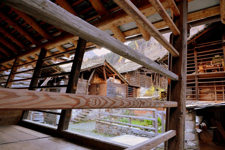 Walser buildings from the 17th and 18th centuries in the center of Alagna Valsesia