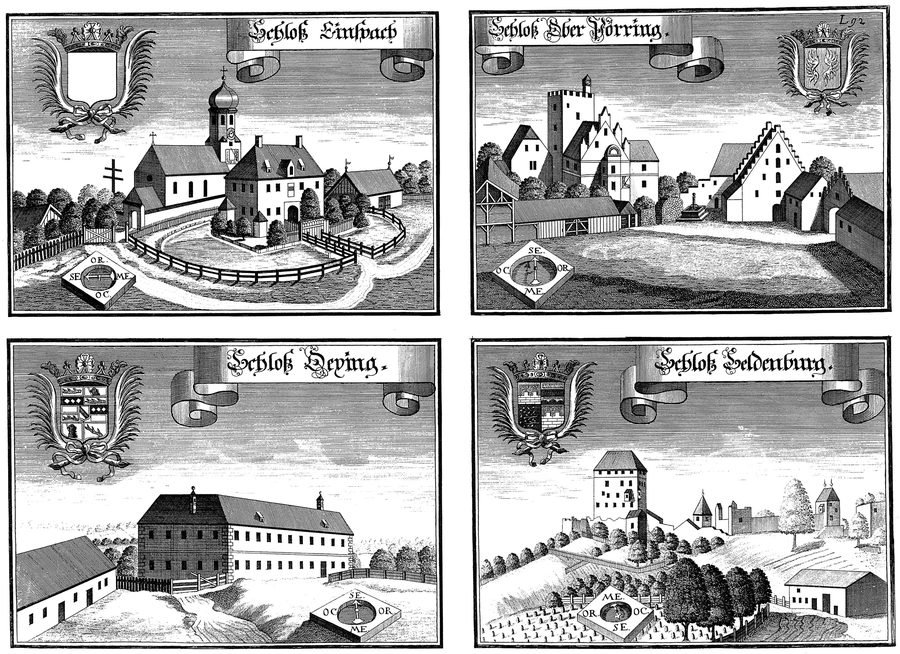 Historical copper engraving of Saldenburg Castle