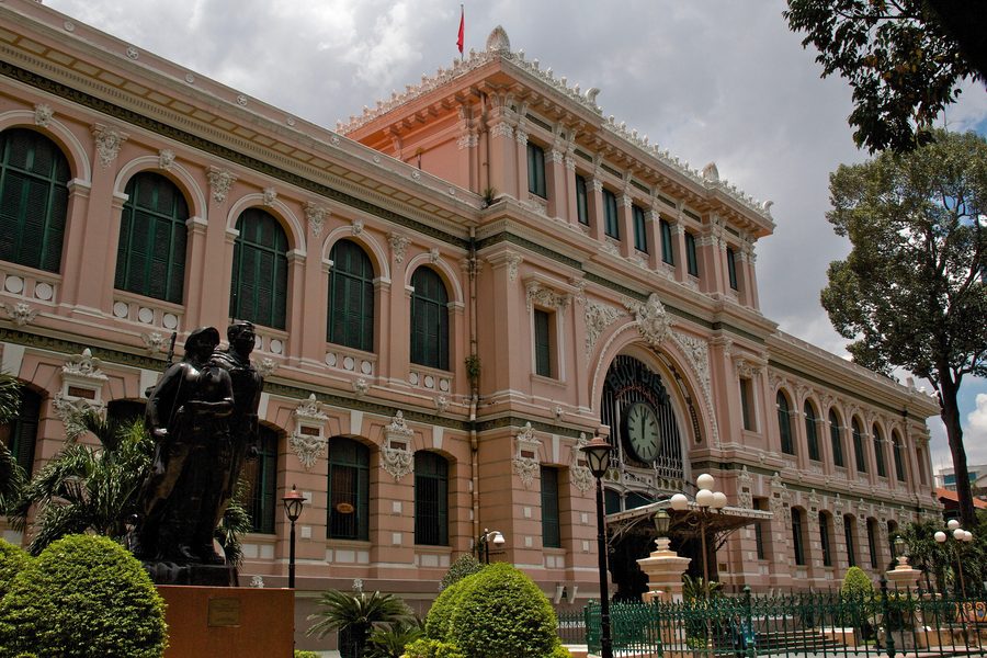 Facade of the Saigon Central Post Office in the French-influenced center of Ho Chi Minh City