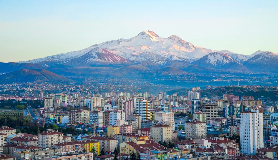 Mount Erciyes, also called Argaeus, seen from Kayseri in Turkey
