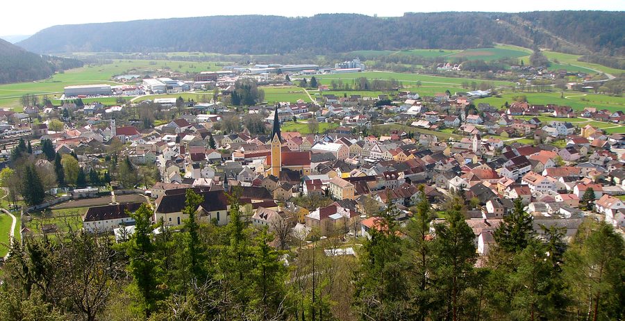 General view of Dietfurt an der Altmühl in the landscape of the Altmühl Valley