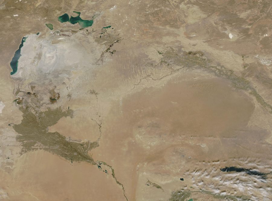 Satellite image of the arid center of Central Asia.