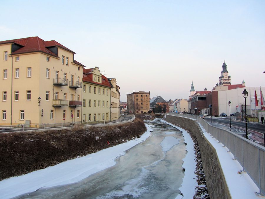 The Freiberg Mulde with the Staupitz Mill in Döbeln in the district of Central Saxony