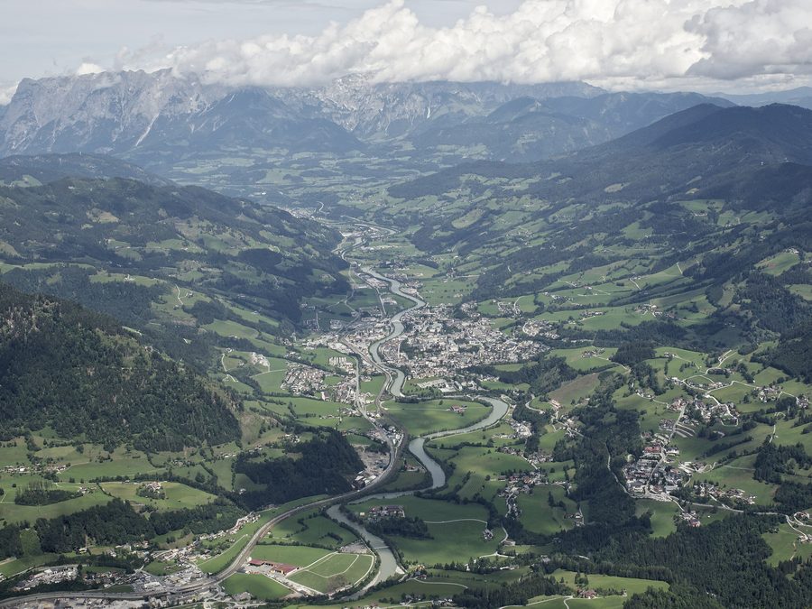 View of the alpine Salzach Valley near Sankt Johann im Pongau