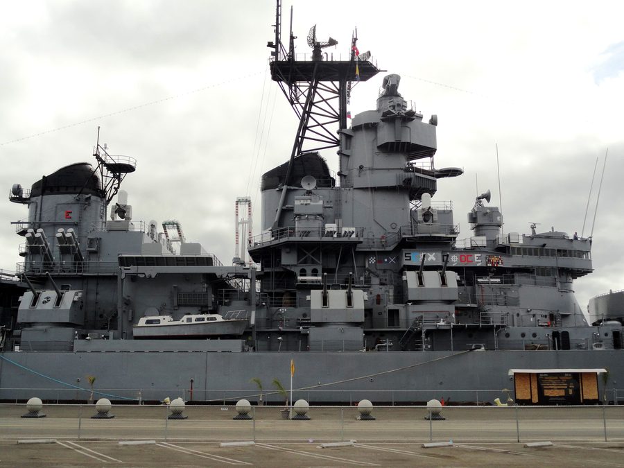 USS Iowa Battleship at the Los Angeles World Cruise Port Terminal in San Pedro, Los Angeles