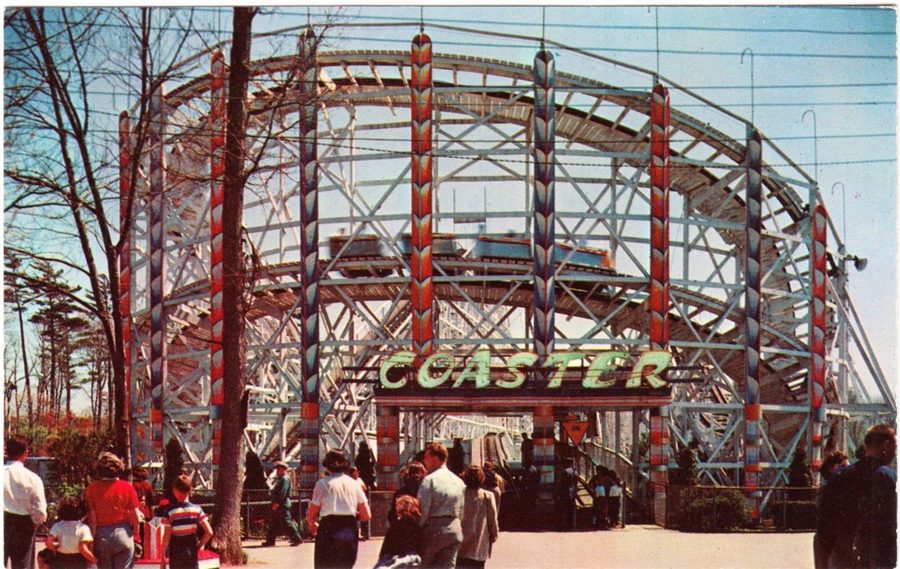 Historical postcard view of the Comet roller coaster in the former Lincoln Park in North Dartmouth