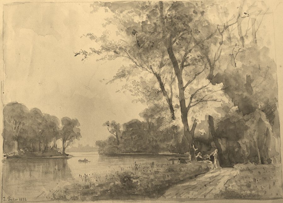 Watercolor drawing of Mühlenteich near Varel-Obenstrohe from the year 1878.