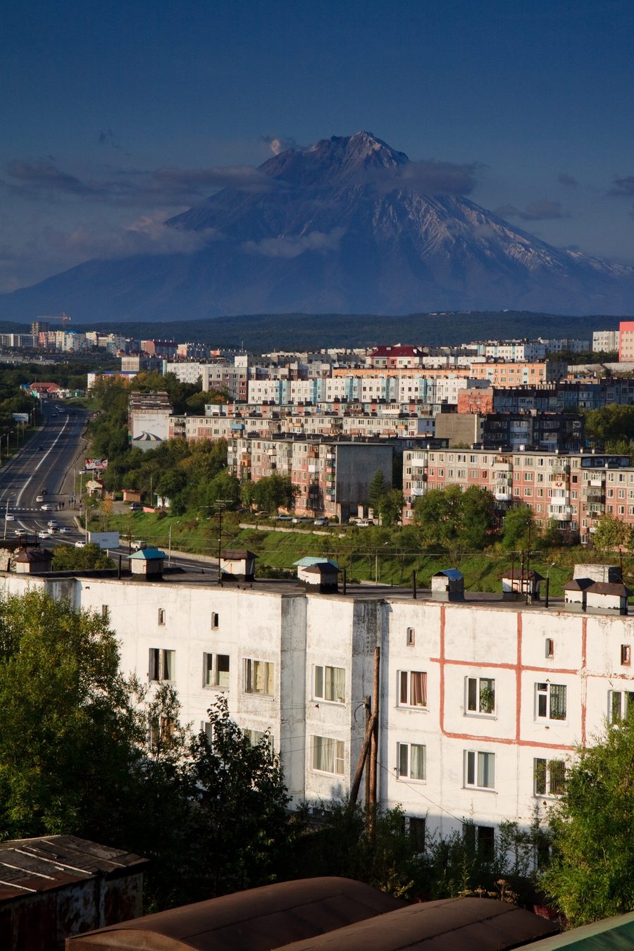 View of Petropavlovsk-Kamchatsky on the coast of Kamchatka.