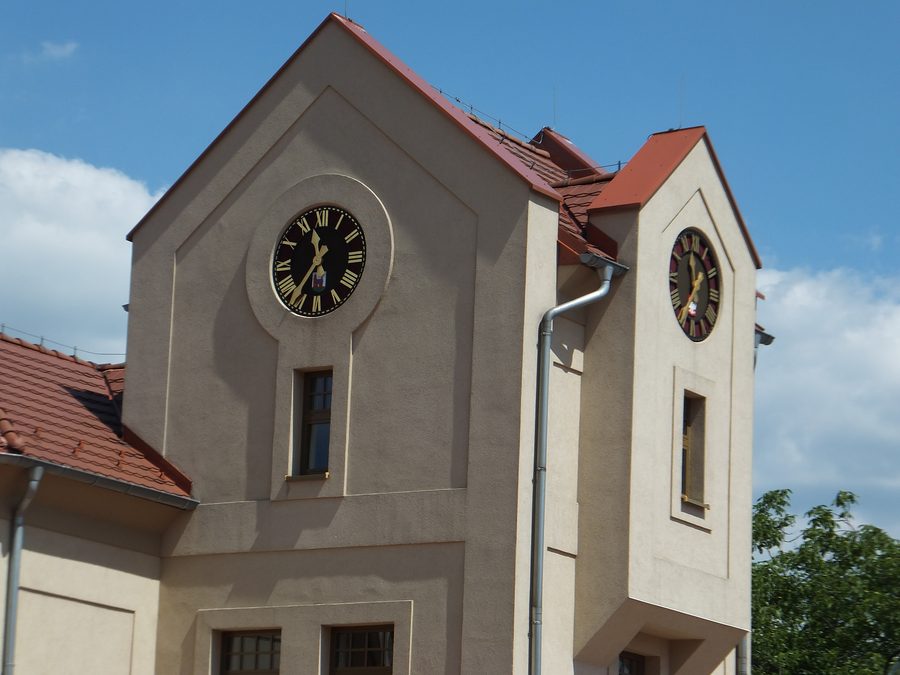 Clock tower on Farski Square in Lędziny, Poland