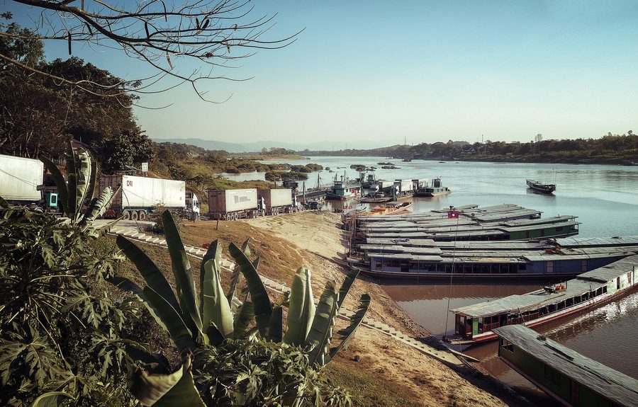 Ferry crossing on the Mekong between Laos and Thailand near Houay Xay