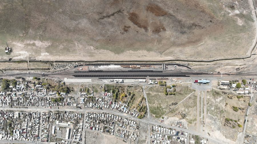 Balykchy railway station seen from above.
