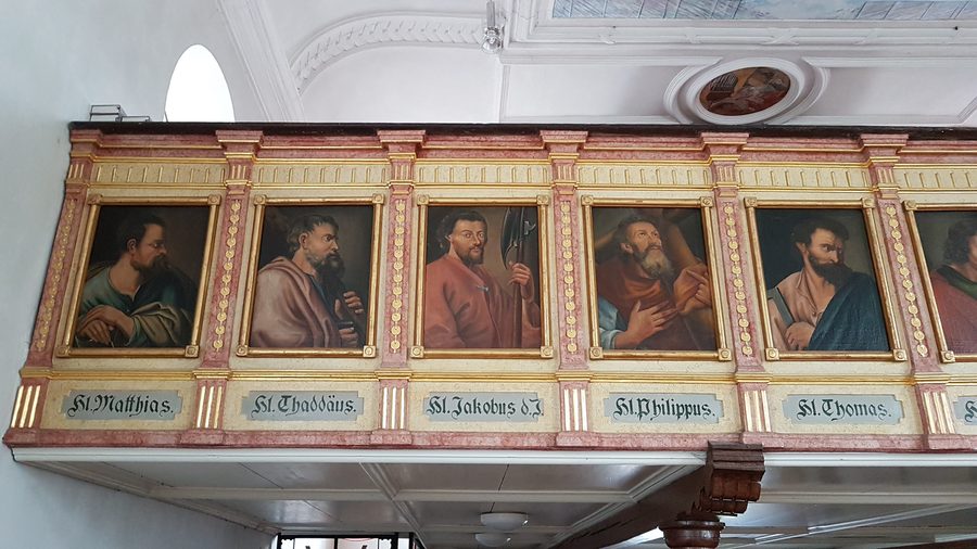 Interior view of St. George in Böbing with gallery railing