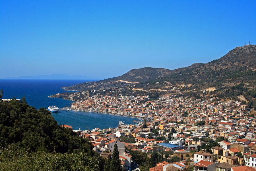 View of Samos Town on the coast of the Greek island of Samos