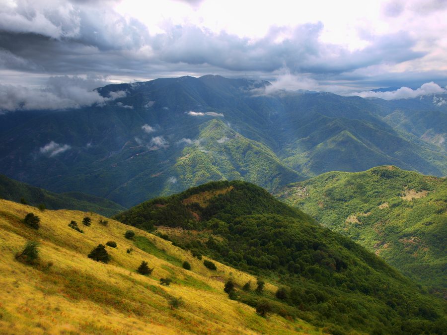 Molini di Triora in the Province of Imperia, Italy, viewed across the surrounding inland landscape