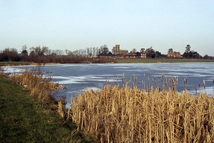 Willen Lake with a view of Willen village in Milton Keynes