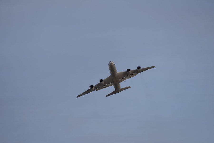 NASA DC-8 aircraft taking off from Air Force Plant 42 in Palmdale, California