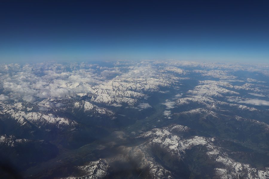 Aerial view of the Salzach Valley with mountains in the Eastern Alps.