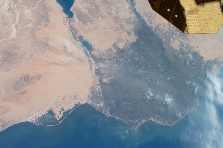 Satellite image of Egypt with the Mediterranean, the Wadi al-Arish, and landscapes in northern Sinai