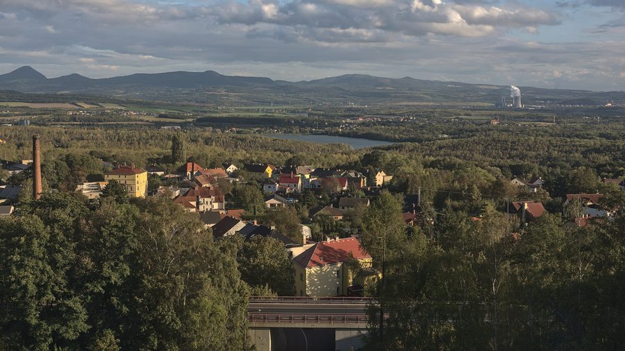 Panoramic view of Hrob and the Teplice Basin in the direction of Dubí
