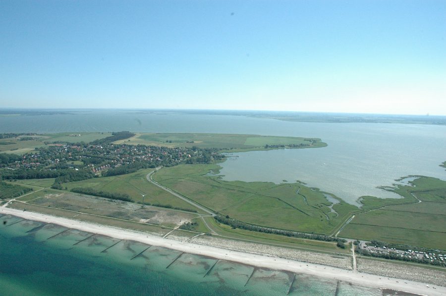 Aerial view of the lagoons behind Wustrow on the Fischland peninsula