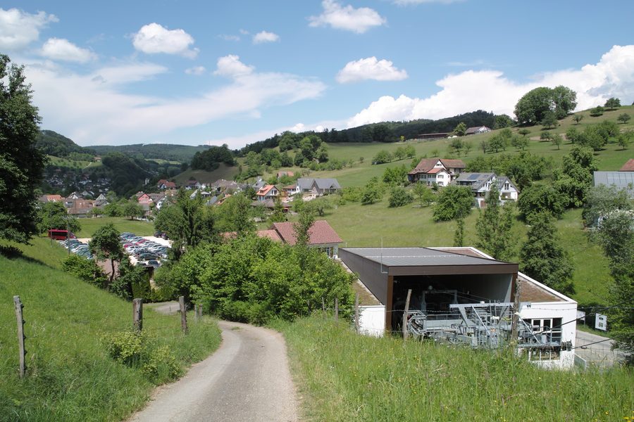 Reigoldswil with the lower station of the Wasserfallen gondola lift.