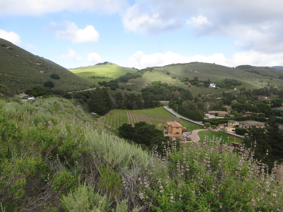 View of Carmel Valley Village and the surrounding inland hills in Monterey County, California