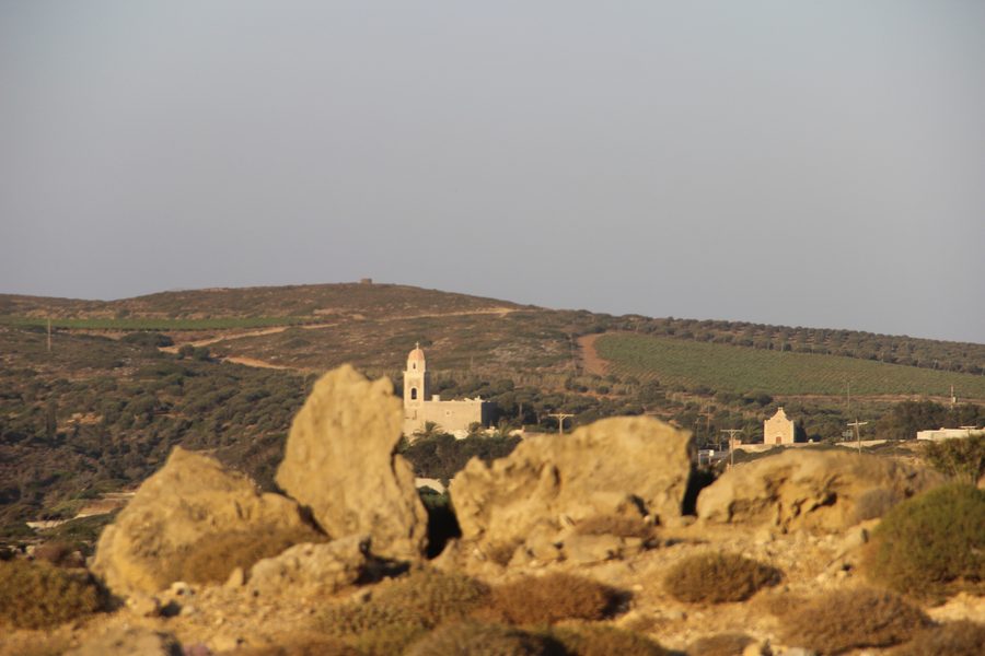 View of Toplou Monastery from the road in Lasithi, Crete