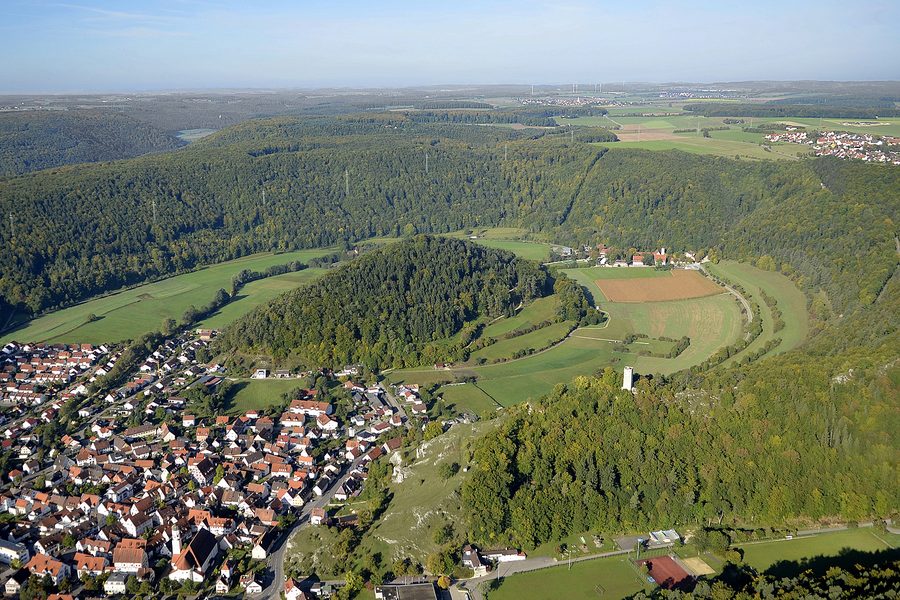 Lützelberg meander hill in the landscape of the Swabian Alb near Schelklingen